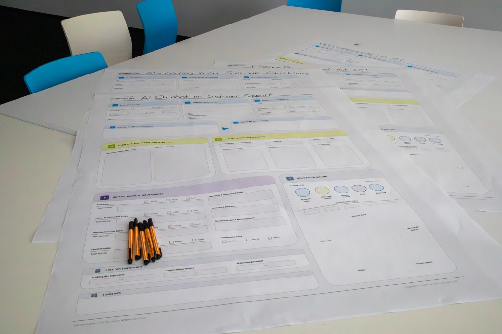 leere Workshopplakate mit Stiften